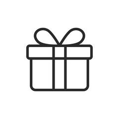 Gift with bow, linear style icon. wrapped present. Editable stroke width