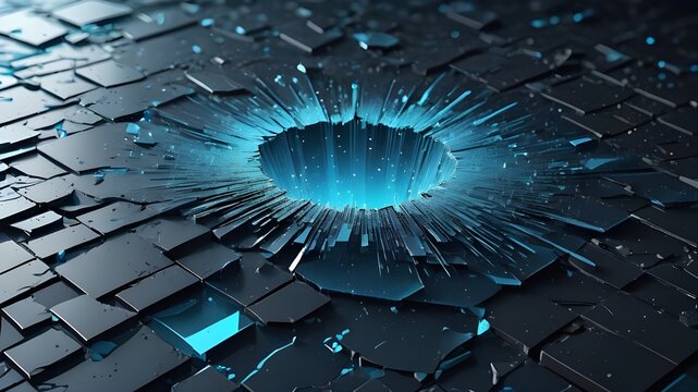 Broken screen. Distressed overlay. Blue glitch noise dust scratches damaged cracked display glass texture dark illustration abstract background.