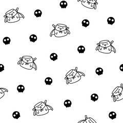 Kawaii marshmallow cute face character. Seamless pattern. Coloring Page. Cartoon happy food. Hand drawn style. Vector drawing. Design ornaments.