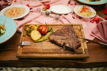grilled meat with vegetables