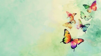 Fototapeta premium A green background with a large number of colorful butterflies