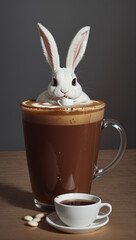 easter bunny with a cup of coffee