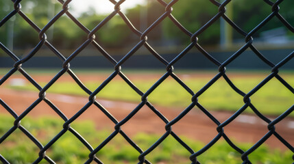 Naklejka premium Fence on a baseball field for background. Background for design.