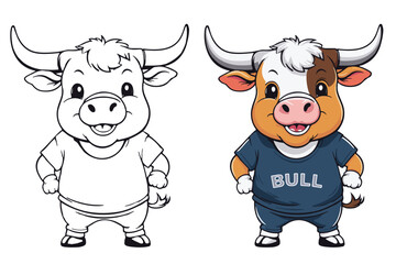 adorable bull vector cartoon art, ideal for children's books, farm-themed decor, and digital designs. Add whimsical charm to your projects with playful and delightful illustrations