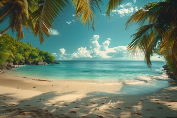Tranquil Tropical Beach Scene With Lush Palm Trees and Azure Waters