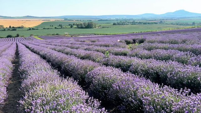 Large lavender field in Czech Moravia on a sunny day