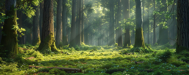 Fototapeta premium A dense forest among giant trees.
