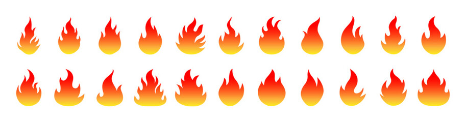 Fire Icons Collection. Fire Flame Symbol Flat Style Vector Illustration. Campfire Bonfire Danger Heat Warm Sign Design Element.