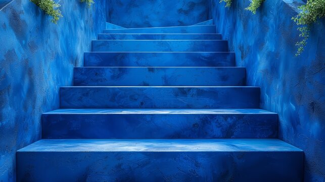 Circular interior dome monument staircase scene in blue illustration