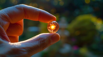 Hand Holding Sun-Filled Marble