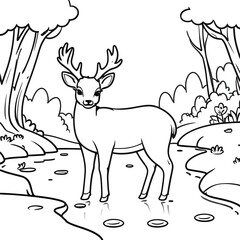 Deer in a forest coloring page