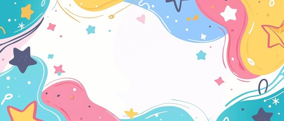 cheerful cute star heart element blue pink cartoonish page print frame or border design, with blank empty space for mock up message background	
