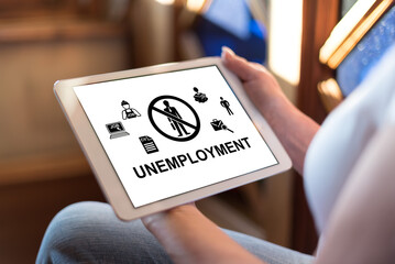 Unemployment concept on a tablet