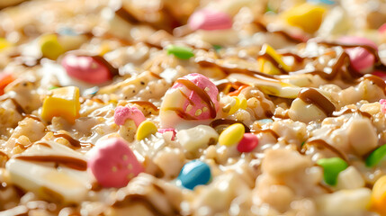 A close-up shot of a gourmet fast food oatmeal, highlighting the creamy texture and vibrant toppings