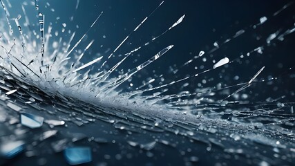 Cracked glass. Distressed overlay. White grain particles noise dust scratches broken used texture dark blue illustration abstract background.