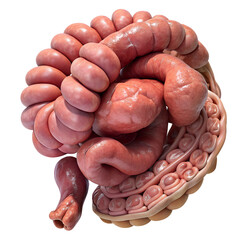 Detailed 3D rendering of the human digestive system highlighting the large and small intestines for medical or educational purposes.