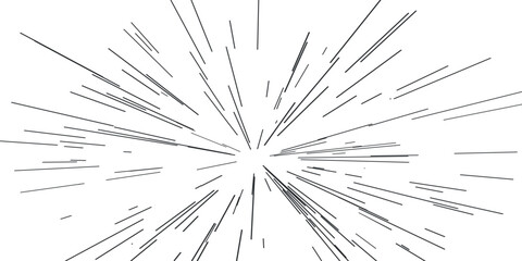 Radiating from the centre of thin beams, lines. Abstract explosion, speed motion lines from the middle, radiating sharp. Dynamic style, sun burst, star burst sunshine Vector