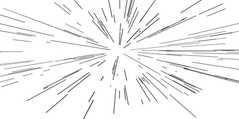 Radiating from the centre of thin beams, lines. Abstract explosion, speed motion lines from the middle, radiating sharp. Dynamic style, sun burst, star burst sunshine Vector
