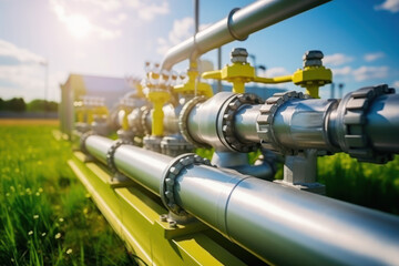Industrial gas pipeline in a sunny agricultural field