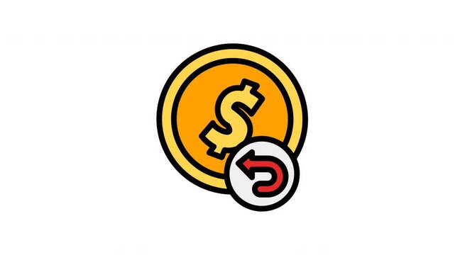 Animated money refund filled line icon on transparent background, ecommerce animation, 4k video motion graphic with alpha channel, use for web design, mobile apps, ui design