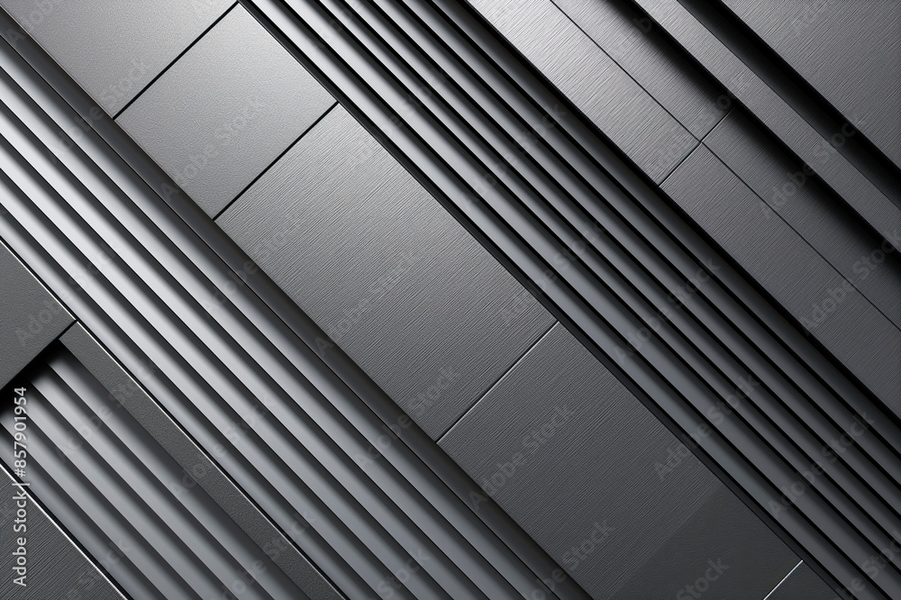 Poster an abstract geometric pattern, featuring gray and black metallic textures on a dark background, conv