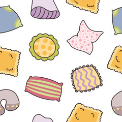 Sleeping pillow with decorative. Seamless pattern. Interior textile. Hand drawn style. Vector drawing. Design ornaments.