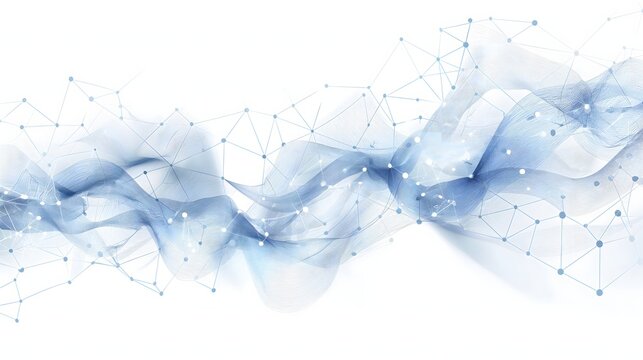 1. Generate an abstract background illustrating the concept of technology and network connections, with interconnected dots and lines forming a sophisticated graphic design in shades of blue and