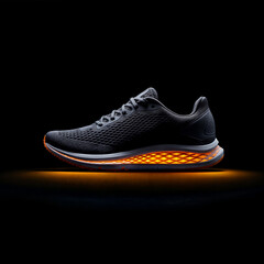 Powerful Running Shoe in Dramatic Rim Lighting on Solid Black Background