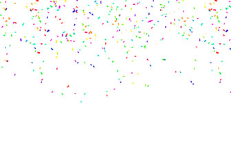 Confetti falling down isolated on transparent background. Rainbow color gold confetti PNG.  Create birthday and party decoration concept.  banner, poster, flyer,