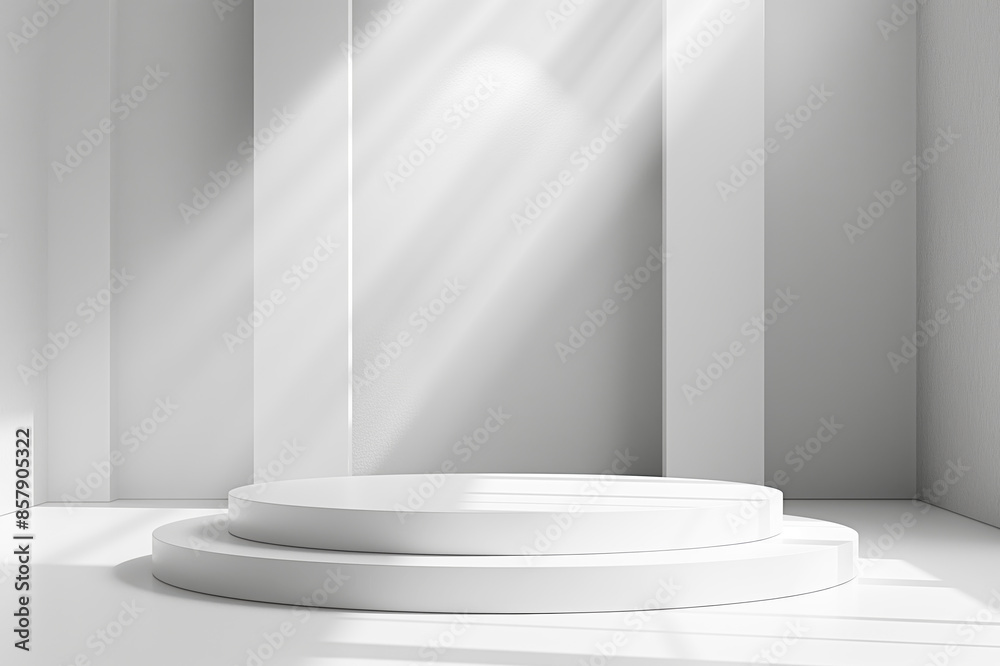 Poster white podium on a white background with geometric architectural background, modern design concept. g