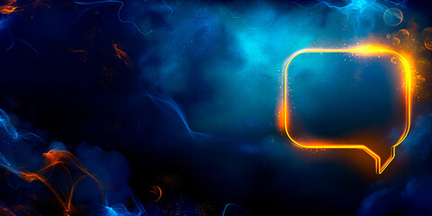 A glowing speech bubble on a dynamic blue and orange background, conveying a concept of communication. Generative AI