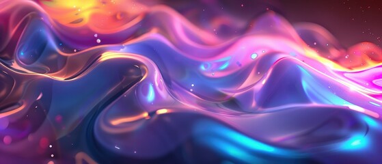 Obraz premium 3d rendering of abstract wavy metallic surface with glowing particles in it. Futuristic background with dynamic waves.