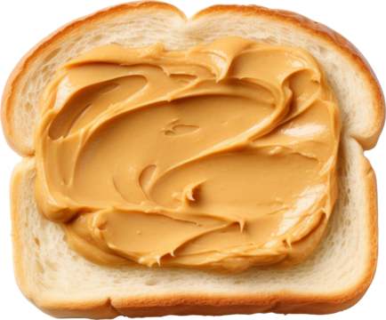 peanut butter spead on bread top view isolated on white or transparent background,transparency 