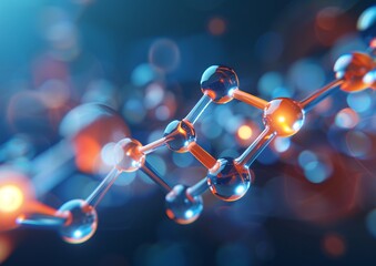 Futuristic Concept of Molecular Structure with Glowing Blue and Orange Spheres