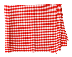 Piece of torn crumpled checkered fabric on a white background. Textile. Cellular tissue isolate