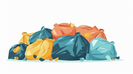 Illustration of pile of garbage bags isolated on white background.