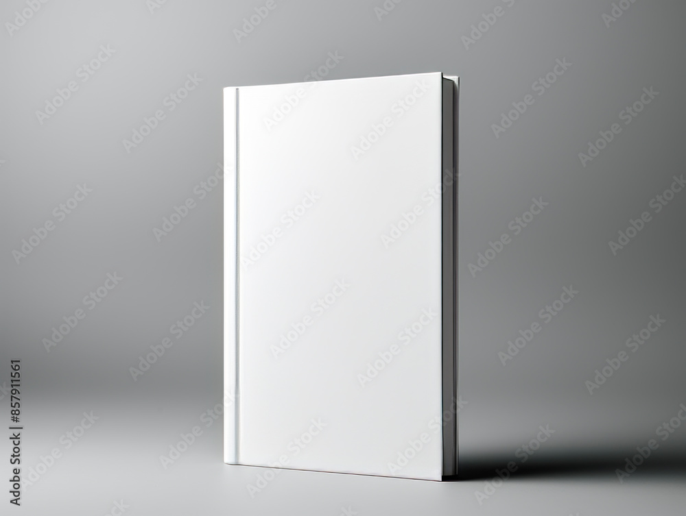 Poster a blank white book standing upright on a plain grey background, a concept of branding mockup. genera
