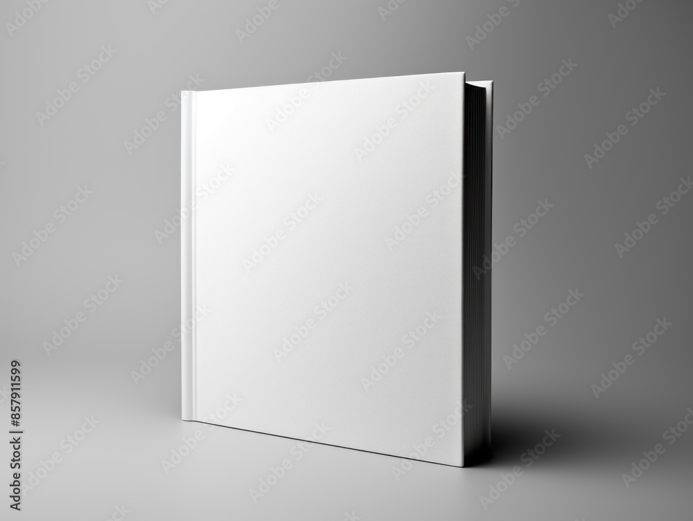 Poster a blank book mockup standing upright against a gray background, ideal for branding and identity pres