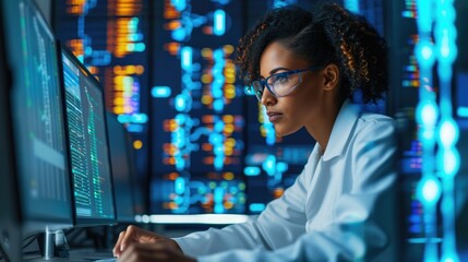 Scientist Analyzing DNA Data in Biotechnology Lab
