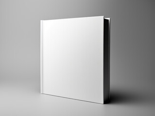 A blank book mockup standing upright against a gray background, ideal for branding and identity presentations. Generative AI
