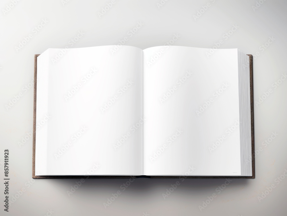 Poster an open blank book on a white background, illustrating the concept of space for text or branding. ge