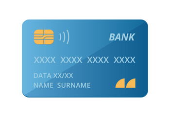 Blue bank card. Vector clip art mockup.