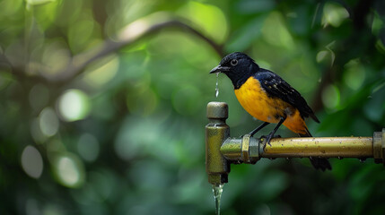 A colorful bird with a bright orange breast perches on a tree branch