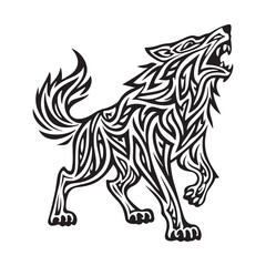 Black Wolf Entangle Style Vector Illustration Art