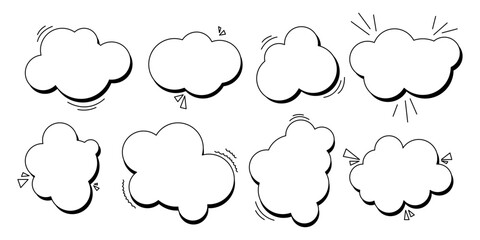 Set of Hand-drawn Speech Bubbles. Black and White Chat Speech or Dialogue. Vector Illustration. 