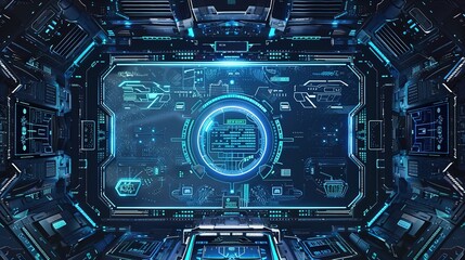 Fototapeta premium Futuristic Blue Technology Background with Virtual Screen Frame and Game Interface Design Template