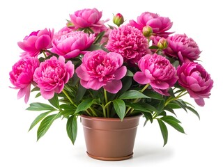 Obraz premium A Beautiful Bouquet Of Pink Peonies In A Pot, Isolated On A White Background.