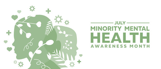National Minority Mental Health Month. Women, men and more. Great for cards, banners, posters, social media and more. White background.