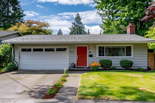 Modest residential house with big front yard and a car parked ,Old modest residential house with monkey tree on the front yard lawn Family house  , Nice and comfortable neighborhood

