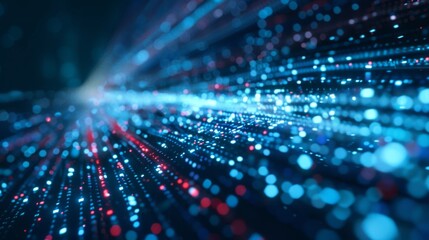 Abstract Digital Data Stream with Blue and Red Light Particles in Motion